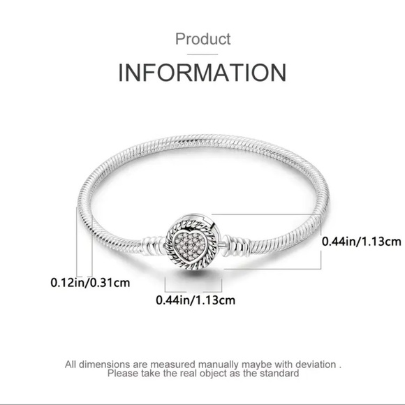 S925 Sterling Silver Snake Bracelet with a Heart Clasp - Size 7.5” - NWT - Picture 6 of 6